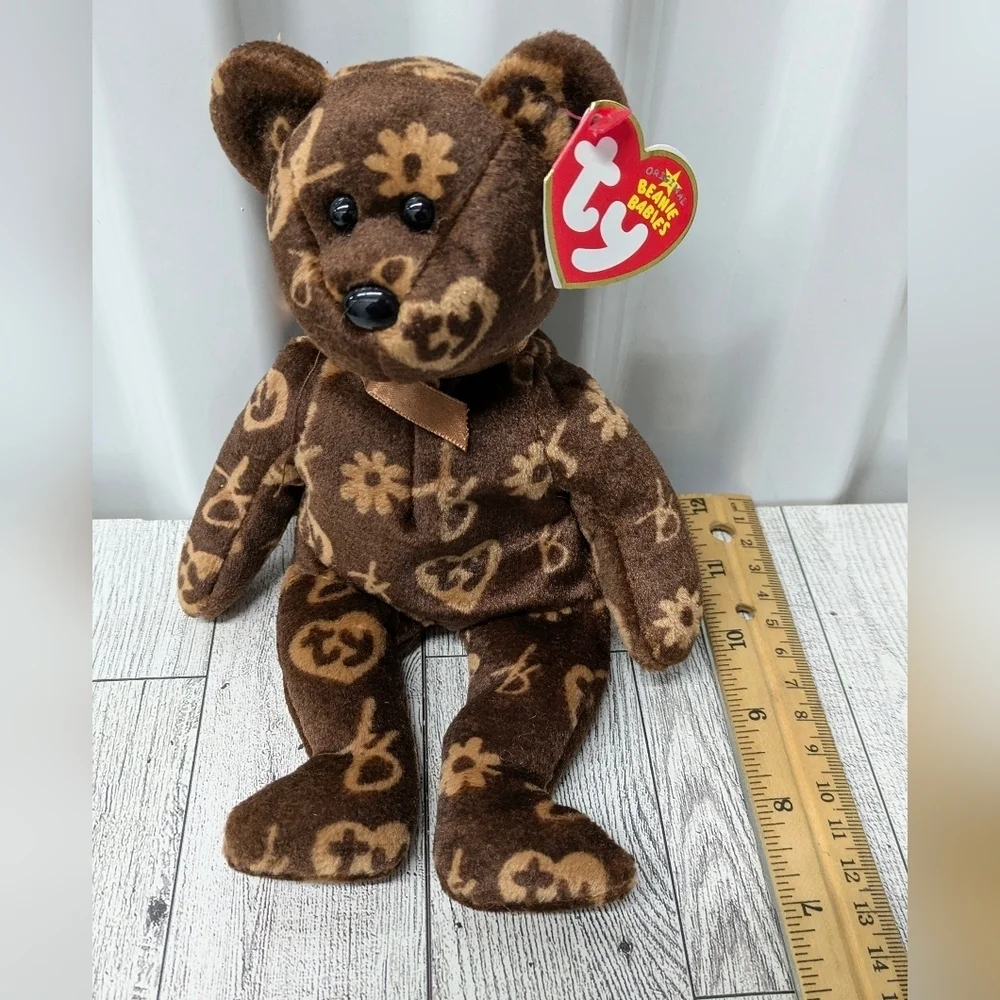 Ty Signature Bear Floral Patterned Brown Plush Bear